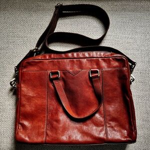 Fossil Mens Leather Messenger Bag | British Tan Color | Brand New